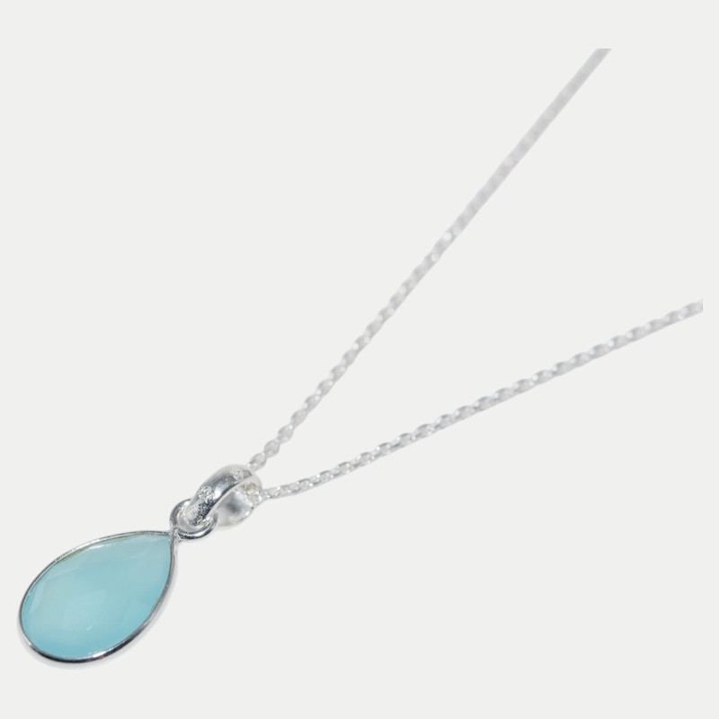 Collier Jade Calcédoine bleu