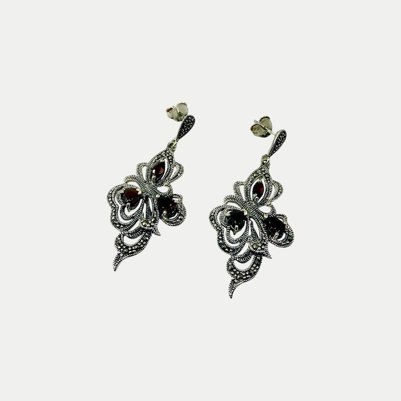 Boucles d'oreilles Grenat Marcassite