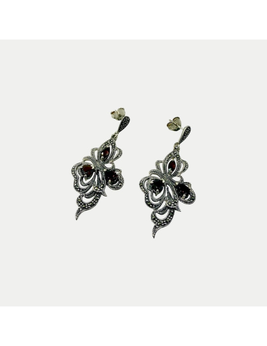Boucles d'oreilles Grenat Marcassite