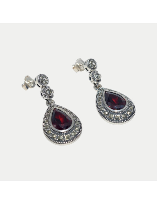 Boucles d'oreilles Grenat Marcassite