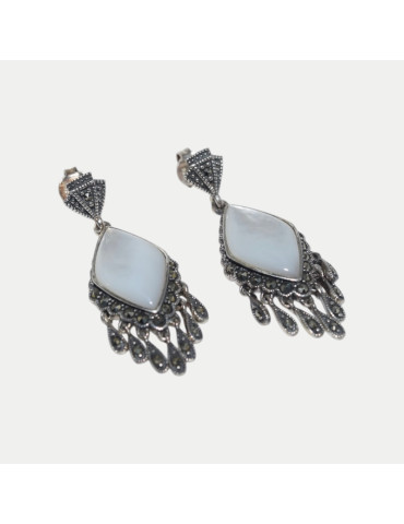 Boucles d'oreilles Perles blanche Marcassite