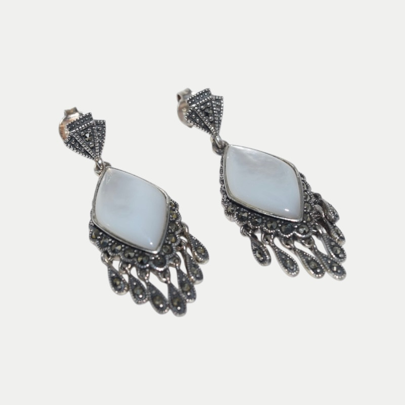 Boucles d'oreilles Perles blanche Marcassite