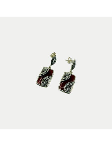 Boucles d'oreille Onyx Rouge Marcassite