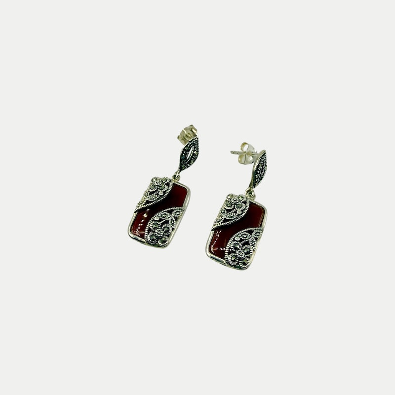 Boucles d'oreille Onyx Rouge Marcassite
