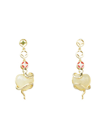 Boucle d'oreille Jade Nephrite Argent 925/Plaqué or