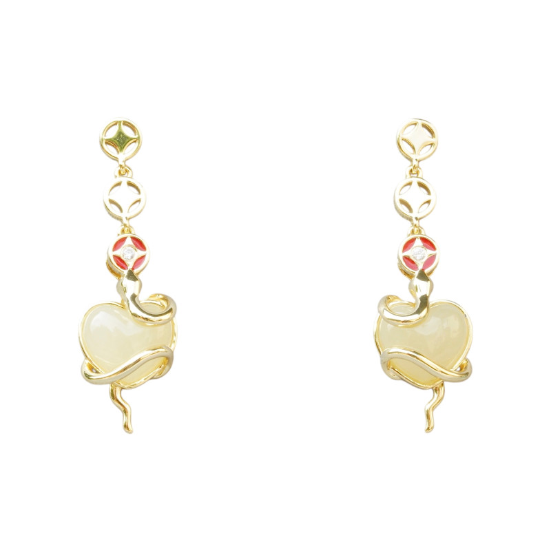 Boucle d'oreille Jade Nephrite Argent 925/Plaqué or