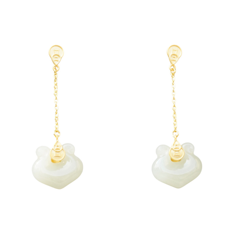 Boucle d'oreille Jade Nephrite Argent 925/Plaqué or