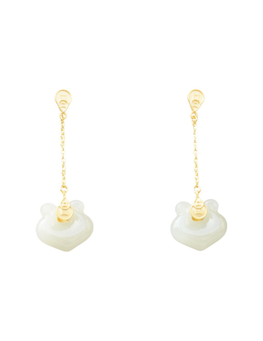 Boucle d'oreille Jade Nephrite Argent 925/Plaqué or