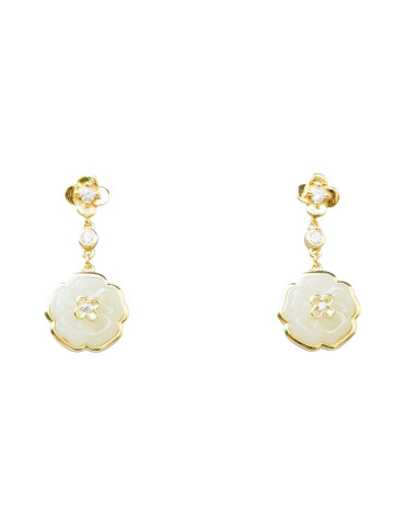 Boucle d'oreille Jade Nephrite Argent 925/Plaqué or
