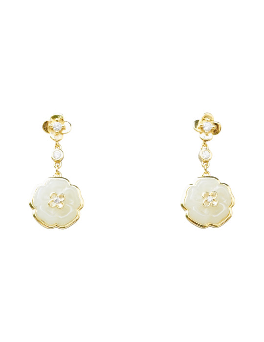 Boucle d'oreille Jade Nephrite Argent 925/Plaqué or