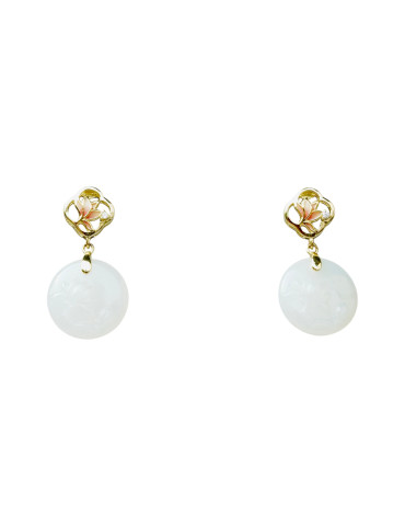 Boucle d'oreille Jade Nephrite Argent 925/Plaqué or