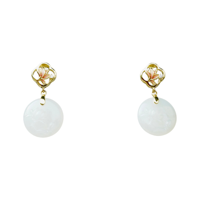 Boucle d'oreille Jade Nephrite Argent 925/Plaqué or
