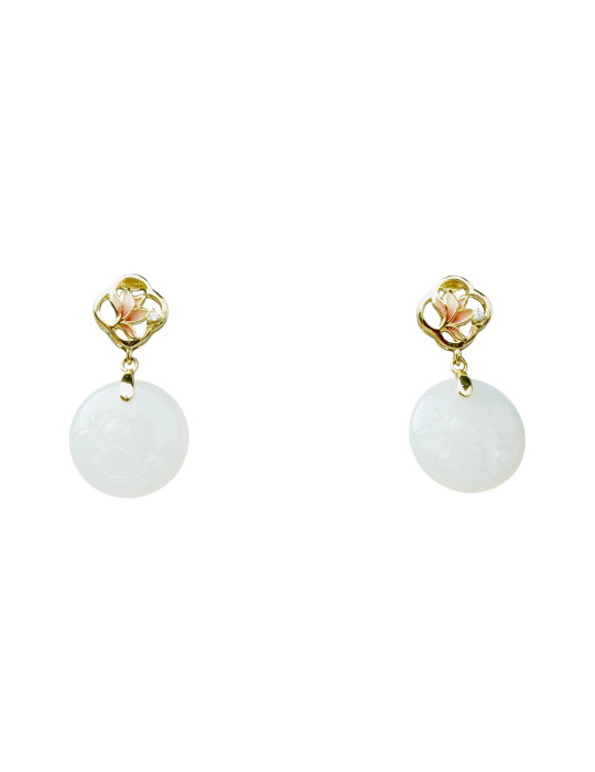 Boucle d'oreille Jade Nephrite Argent 925/Plaqué or