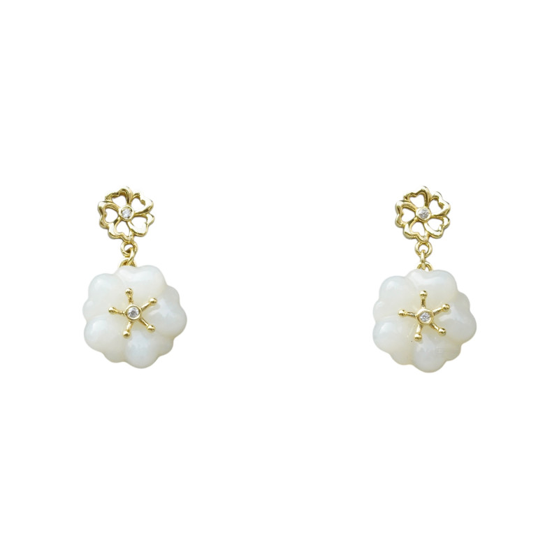 Boucle d'oreille Jade Nephrite Argent 925/Plaqué or