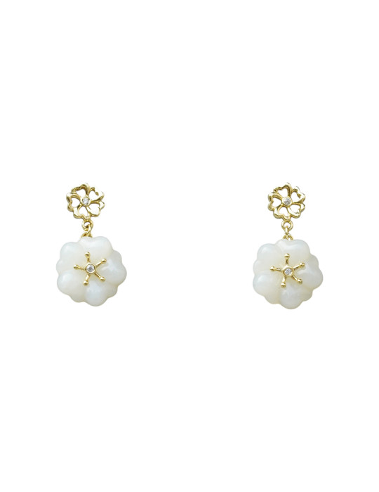 Boucle d'oreille Jade Nephrite Argent 925/Plaqué or
