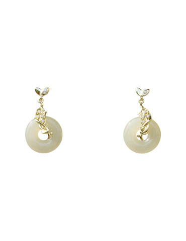 Boucle d'oreille Jade Nephrite Argent 925/Plaqué or