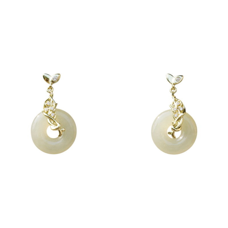 Boucle d'oreille Jade Nephrite Argent 925/Plaqué or