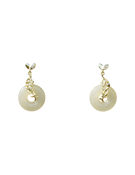 Boucle d'oreille Jade Nephrite Argent 925/Plaqué or
