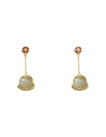 Boucle d'oreille Jade Nephrite Argent 925/Plaqué or