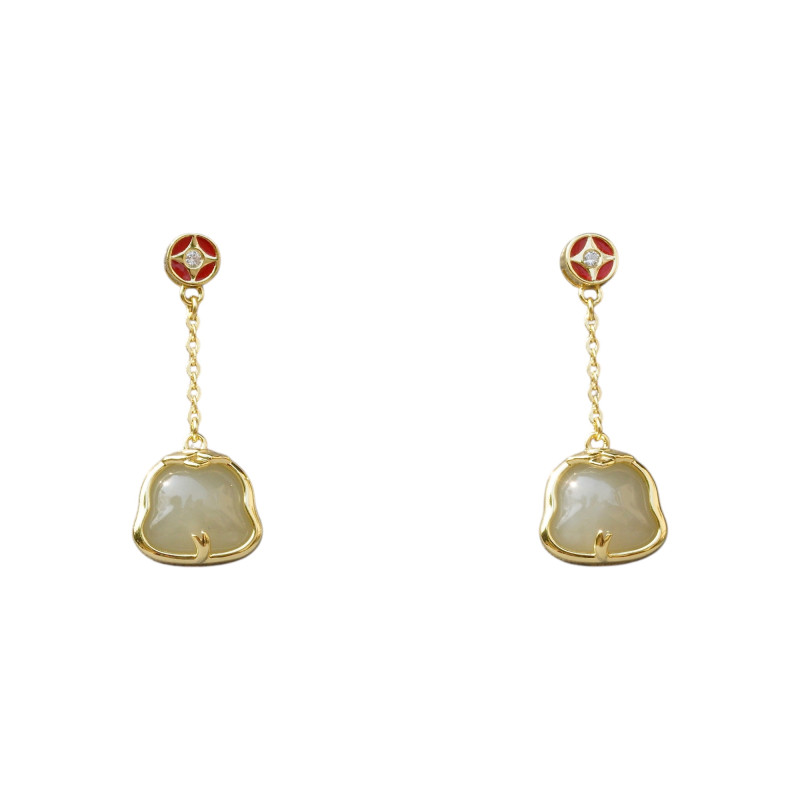 Boucle d'oreille Jade Nephrite Argent 925/Plaqué or