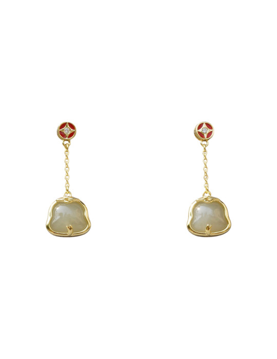 Boucle d'oreille Jade Nephrite Argent 925/Plaqué or