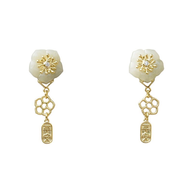 Boucle d'oreille Jade Nephrite Argent 925/Plaqué or