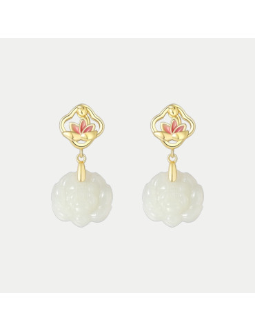 Boucle d'oreille Jade Nephrite Argent 925/Plaqué or