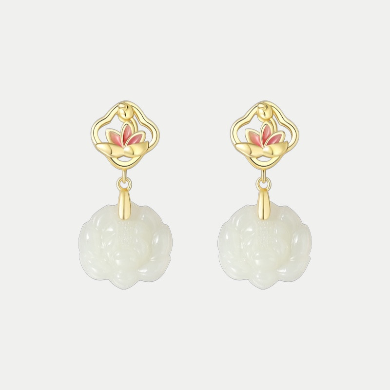 Boucle d'oreille Jade Nephrite Argent 925/Plaqué or