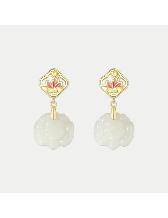 Boucle d'oreille Jade Nephrite Argent 925/Plaqué or