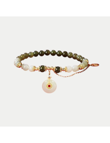 Bracelet Jade Nephrite Argent 925/Plaqué or